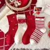 Calcetines de Invierno para Mujer, Calcetines Rojos de Año Nuevo, Calcetines de Media Caña Estilo Fair Isle, Calcetines Flojos al por Mayor