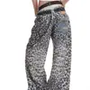 Moda Retro de la Calle Principal Americana Cintura Doble Jeans Casuales Estampado de Leopardo Impresión 3D para Hombre Otoño Pantalones Anchos Largos con Caída