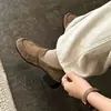 Mocasines de Tacón Grueso para Mujer 2026 Nuevos Versátiles Punta Redonda Tacón Grueso Tacón Alto Mocasines Plisados Estilo Británico Zapatos Pequeños de Piel para Mujer