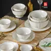 Set de Vajilla de Cerámica Shunxiang [Chapado en Oro Taylor] para Uso Doméstico, Combinación Sencilla y Lujosa de Tazón y Plato con Borde Dorado, Tazón para Arroz