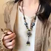 Nuevo Collar de Pluma Larga Zen Antiguo Estilo Chino para Mujer Vintage Estilo Étnico Distintivo Cadena de Lana Versátil Cadena para Clavícula Moderno