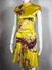 Novo Vestido Cheongsam Aprimorado Estilo Chinês com Gola Alta, Fechamento nas Costas por Botões, Estampa Floral, Babados Irregulares e Design de Cintura Marcada Estilo Cauda de Peixe