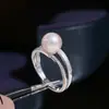 Acessórios DIY Anel de Prata Esterlina S925 com Duas Camadas de Pérola Montagem de Anel Exquisita e Elegante com uma abertura de 7-10mm