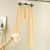 Ropa interior térmica de terciopelo sin costuras para mujer, mallas forradas de polar, ropa de otoño e invierno para mujer, calzones de color liso, pantalones cálidos ajustados de talla grande