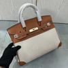 Piel de guijarros de primera capa con bolso Birkin de lona de 25-30 cm (H02 Tela Bk)