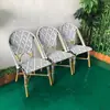 Conjunto de Cadeiras de Rattan Vintage para Exterior Nórdico, Combinação Impermeável e Protetora do Sol para Lazer Tecida em Rattan Francês, Mesa de Café e Cadeiras para Pátio Externo