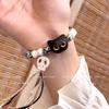 Pulseira de Cerâmica Gato Caveira Mimi Desenho Animado Feminina Design de Nicho Corda Trançada Retrô Pulseira de Contas Acessórios