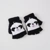 Guantes de Invierno para Niños Niñas Panda Rojo de Dibujos Animados Cálidos Engrosados Medio Dedo Tapa Plegable Guantes de Punto Rellenos
