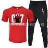 Moda de Comércio Exterior Camiseta Masculina de Manga Curta Calça Terno Casual Gola Redonda Cor Lisa Estampa de Letras Roupa Esportiva Casual