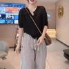 24978 Da Ai Mei Yi Yuan Outono 2026 Nova Moda Cor Sólida Manga Longa Solto Blusa Calça Casual Listrada para Mulheres