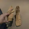 Botines de Gamuza con Tacón Grueso y Suela Gruesa, Punta Redonda, Forro de Felpa Cálida, Estilo Primavera/Otoño 2026, Hebilla, Cremallera Lateral, Mocasines Adelgazantes que Aumentan la Altura