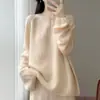 Nuevo Suéter de Punto Redondo de Lana Pura Estilo Perezoso Otoño/Invierno 2026 Manga Larga para Mujer Calado Color Sólido Suéter de Lana Top