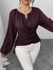 Camisa de Manga Larga de Color Sólido con Dobladillo Irregular Estilo Europeo y Americano Cuello en V Retro Ajustada Elegante Top para Viajar Nuevo