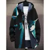 Chaqueta de Invierno Transfronteriza para Hombre con Forro de Felpa Estampado, Engrosada, Cortavientos, Manga Larga, Cremallera, Moda, con Capucha, Corte Holgado
