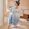 Novos Pijamas de Manga Curta para Mulheres Verão 2026, Algodão Imitado Esticável Estilo Fino, Tamanho Grande Solto, Roupa de Casa Fofa de Verão Atacado
