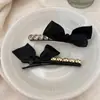 Clip de una letra de Lazo Negro de Zirconia Cabeza de Princesa Refinada Pinza de Pato Avanzada Pasador para la Parte Posterior del Cabello Flequillo Pasador para Cabello Suelto