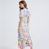 Vestido Elegante de Verano Resistente con Bordado de Aplicación Tridimensional Mangas Abullonadas Longitud Media Cuello en V Abertura Vestido de Comercio Exterior