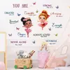 Pegatinas Inspiradoras para Niña de Vestido Largo Más Vendido Transfronterizo Mariposa Flor Habitación Infantil Habitación de Princesa Pegatinas Decorativas de Pared con Energía Positiva