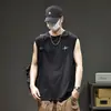 Chaleco sin mangas bordado transpirable de alta gama estilo americano para hombre, camiseta suelta informal deportiva de verano para fitness para hombre al por mayor