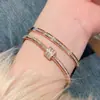 Pulseira de Aço Titânio Ouro Rosé Pulseira Feminina de Alto Padrão Luxo Leve Nicho Pulseira de Zircônia Pulseira de Anel Liso Joia de Sub-mão