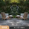 Conjunto de Sofá e Mesa de Centro para Exterior, Cadeira de Rattan para Lazer em Pátio de Villa e Jardim, Móveis de Rattan à Prova d'Água e de Sol para Varanda Aberta
