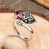 Anillo Pixiu de Granate de Moneda de Cobre para Mujer Estilo Nicho Retro Ins Plata Tailandesa Personalizado Creativo Anillo de Dedo de Rubí Rojo Ajustable