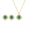 Conjunto de Collar Colgante de Cubo de Azúcar de Colores de Venta Caliente Transfronterizo y Aretes de Botón de Flor, Elegante y Sencillo, Versátil con un Toque de Lujo, Cadena para Clavícula