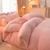 Juego de Cuatro Piezas de Color Liso de Terciopelo de Leche Invierno Engrosado Coral Terciopelo Sábana Funda Nórdica Ropa de Cama Terciopelo de Doble Cara