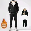 Traje Deportivo Casual de Lana de Cordero de Invierno para Hombre Holgado Tallas Grandes Forrado de Polar Sudadera Gruesa Cálida y Pantalones Conjunto de Dos Piezas