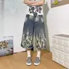 Shorts de mezclilla casuales de estilo americano para hombre, lavados vintage, frescos, corte recto holgado, pantalones de tres cuartos versátiles, marca de moda