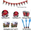 Decorações de Festa Ninjago Vermelhas Mais Vendidas Pratos de Papel de Aniversário Copos de Papel Banners Balões Conjunto de Louças Suprimentos