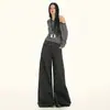 Calça Casual de Lã Wide-Leg Estilo Retrô Americano para Mulheres, Cintura Baixa, Botões, Solta, Emagrecimento, Cobre a Pele, Caimento Fluido, Versátil, Comprimento no Chão