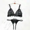 Conjunto de Lingerie Sexy Divertido Transparente de Renda Floral Francesa para Meninas Europeias e Americanas 7029S