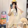 Pijama de Algodão Puro de Manga Curta Fino de Verão para Meninas 2026 Novo Estilo Roupas Casuais Fofas de Desenho Animado para Casa para Alunas do Ensino Fundamental