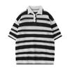 2025 Retrô Americano Listrado Colorido Malha Recortada Primavera e Verão Novo Lapela Solto Casual Camisa Top