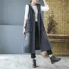 Colete Jeans Estilo Europeu Estilo Coreano Colete Solto Vintage Feminino Bolso Grande Com Capuz Versátil Emagrecedor Exterior Comprimento Médio