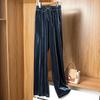 Pantalones de terciopelo finos de pierna ancha para mujer, nuevos para la primavera y el otoño de 2026, de cintura alta, talla grande, holgados, fluidos, casuales, largos para mujeres de talla grande