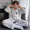 Pijama de forro polar de coral para niños para otoño e invierno, cárdigan de manga larga, ropa de estar holgada y elegante para adolescentes, prenda exterior de franela