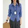 Camisa de Top de Estilo Retro Preppy de Moda Ajustada a la Cintura para Mujer Otoño Casual Versátil