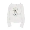 Camiseta blanca de manga larga con hombros descubiertos para mujer, nuevo estilo primavera/otoño con estampado de perro graffiti, casual y de corte holgado
