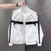 Chaqueta cárdigan versátil de alta gama para jóvenes, cortavientos, de color block, casual para exteriores, moda de primavera y otoño, con cuello alto