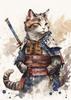 Pintura Moderna Gato Samurái Pintura en Lienzo Mural Póster Arte de Pared Dormitorio Sala de Estar Pintura Decorativa Moderna