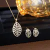Conjunto de Colar e Brincos Folha Simples com Diamantes Inteiros Árabe do Oriente Médio, Corrente de Clavícula Zircônia de Luxo Leve, Acessórios de Casamento para Noivas