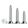Tornillos Autorroscantes de Acero Inoxidable 304 con Cabeza Avellanada Cruzada Punta Ka Cola Puntiaguda Tornillos Planos Extendido para Muebles Madera M1-M3