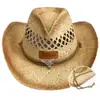 Venda quente transfronteiriça Amazon feito à mão trançado ráfia natural pintado com spray cabeça de touro decoração homens mulheres chapéu de cowboy western