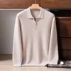 Suéter 100% cachemira pura para hombre, camisa de cuello polo, nuevo suéter tejido grueso casual de negocios suelto de otoño e invierno