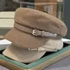Gorra de estilo británico vintage para mujer con hebilla de cinturón, ala ancha, estiliza el rostro, transpirable y cómoda, gorra de vendedor de periódicos, artística y versátil
