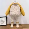 Conjunto de Ropa de Algodón Peludo para Niños Otoño Invierno Ropa de Algodón Acolchada para Niños Conjunto de Dos Piezas Niños Medianos y Pequeños Chaqueta de Algodón Gruesa Cálida para Bebé