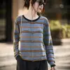 Cárdigan de lana a rayas estilo commuter para otoño e invierno con bloques de color, una prenda exterior clásica de punto, versátil diseño de top nuevo