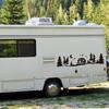 Adesivo de viagem de carro RV de fronteira Adesivo de Natal DIY Decalque de carro Gráfico Estrela Lua Árvores Adesivo de carro criativo Camping